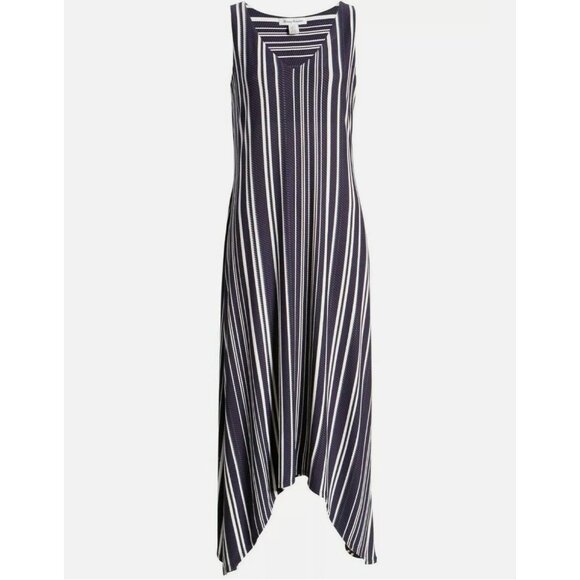 Size Medium TOMMY BAHAMA ANOCHE SLEEVELESS NAVY STRIPED‎ SHARKBITE MAXI DRESS - Picture 8 of 11
